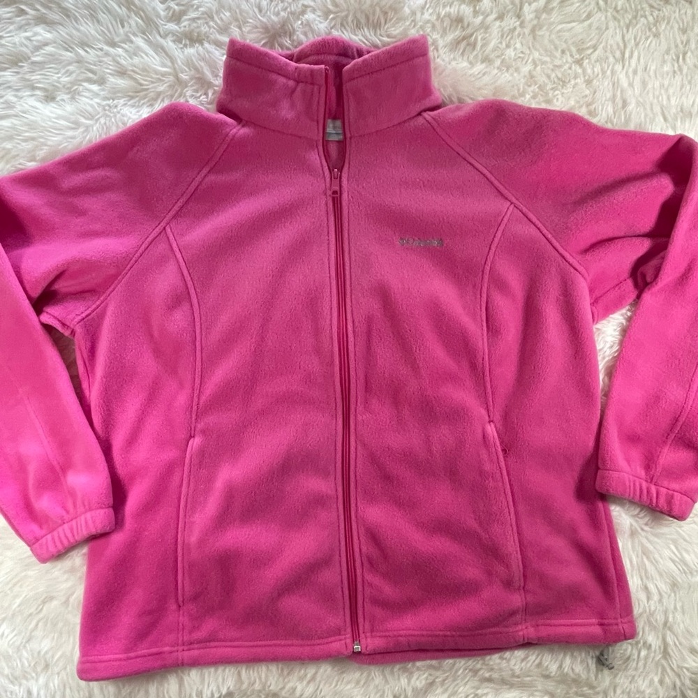 Columbia Women's Bright Pink Fleece Jacket - Breast Cancer Awareness - size 2X🎗️